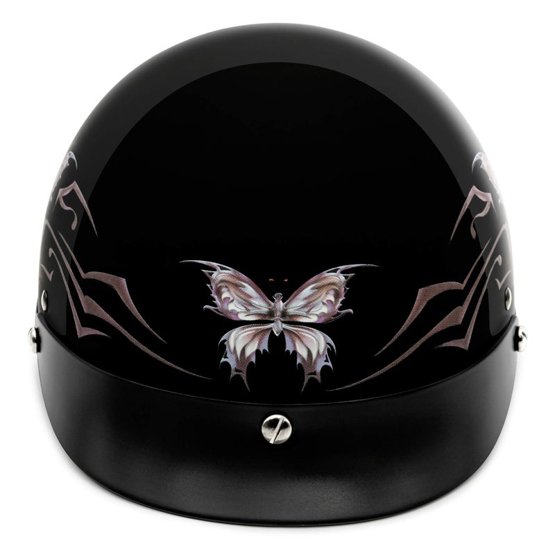 VCAN - V5-05BF22 Cruiser Intricate Butterfly Motorcycle Half Helmet (Gloss Black, Small) - Image 3